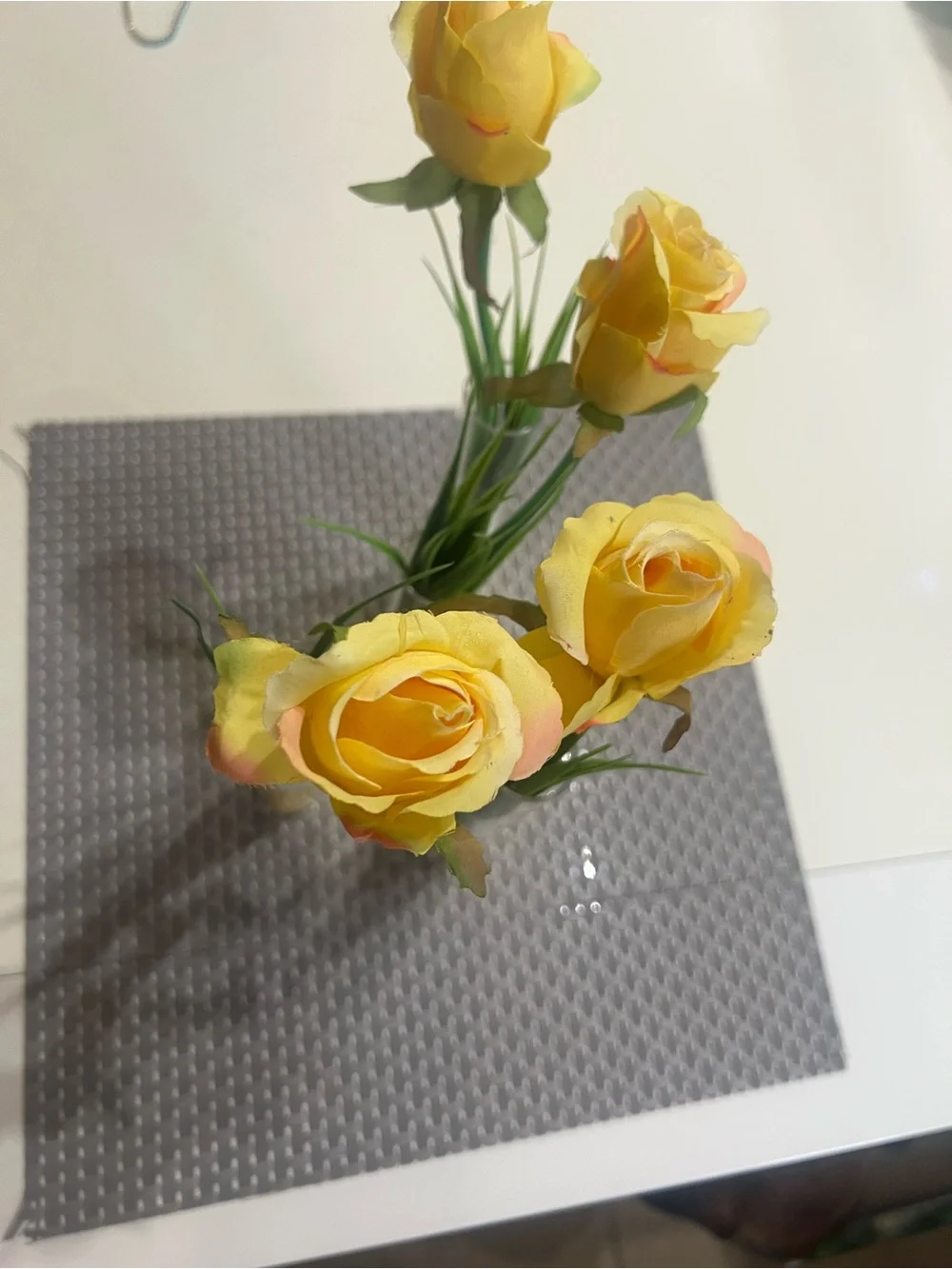 Yellow Artificial Rose Stem Home Accent Bouquet
